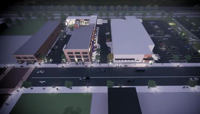 Aerial shot of The Central District in downtown Lima, Ohio