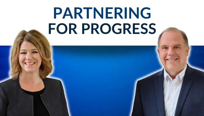 AEDG President & CEO Cindy Leis and GLR President & CEO Dave Stratton partnering for progress blog graphic