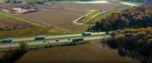 Aerial view of Allen County highway near rural fields in Ohio