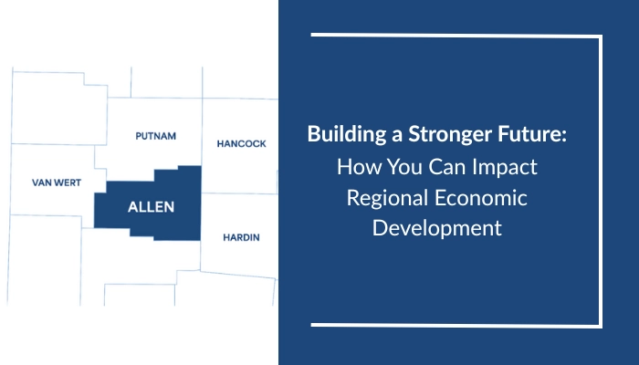 Allen county map with building a stronger future message graphic